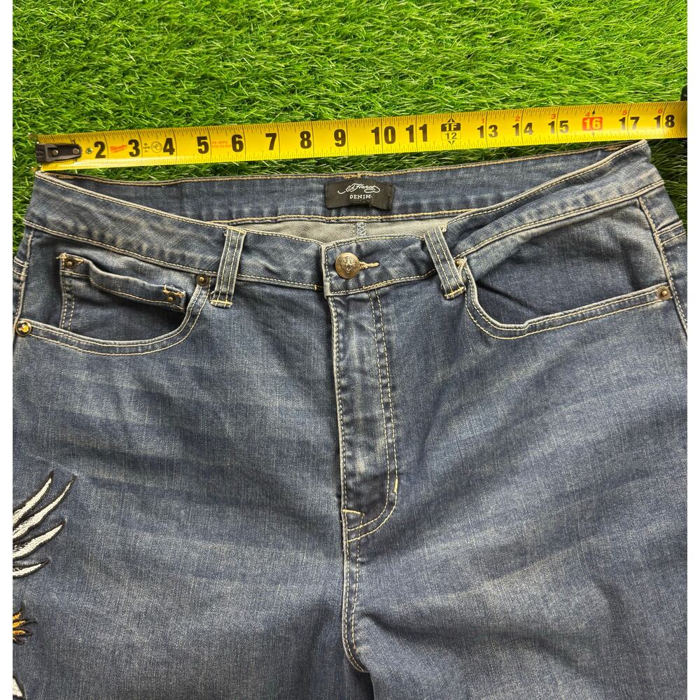 Ed Hardy Brave Hearts Eagle Wide Leg Denim Jeans W34 Y2K VTG Embroidered Graphic - Picture 13 of 15